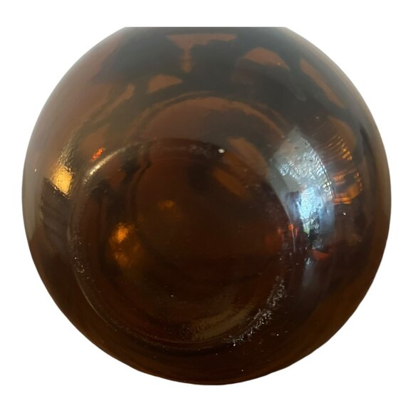 Amber Decanter, Vase Skinny Neck Round Bottom, Metal Accent Ring 7" Tall Stopper - Picture 8 of 9